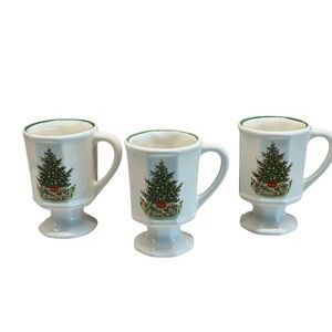 Pfaltzgraff Christmas Heritage Pedestal Coffee Mugs 5in Discontinued Set of 3